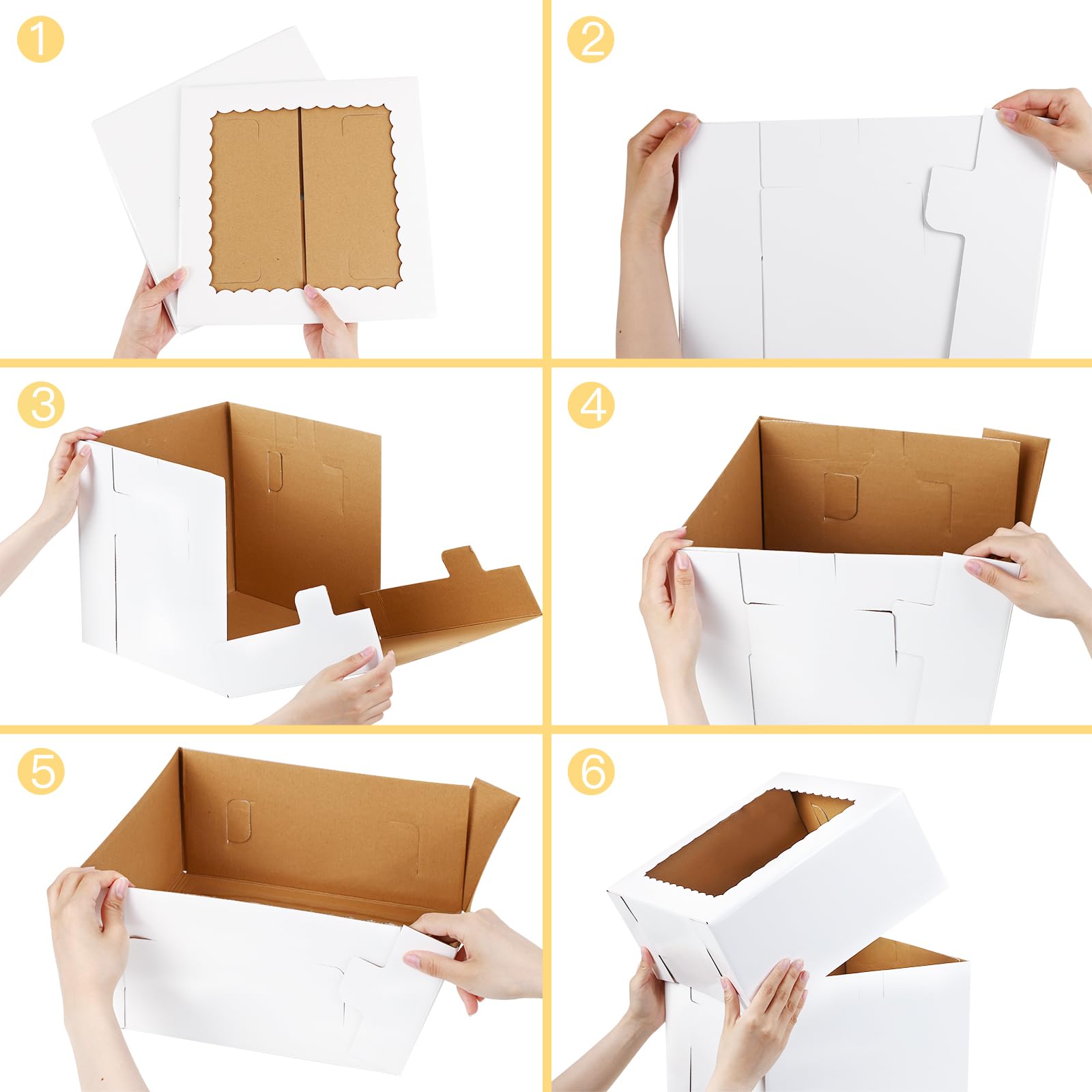 Moretoes Paquete de 6 cajas altas para tartas con tablas para tartas de nivel, caja de pastel escalonada de 12 x 12 x 12 pulgadas con ventana, soporte alto resistente para tartas, contenedores