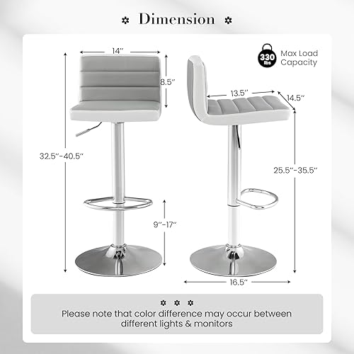 Miniatura 3 de Giantex Juego de 2 taburetes de bar, sillas de comedor giratorias ajustables con base de metal antideslizante y reposapiés, taburetes de altura de