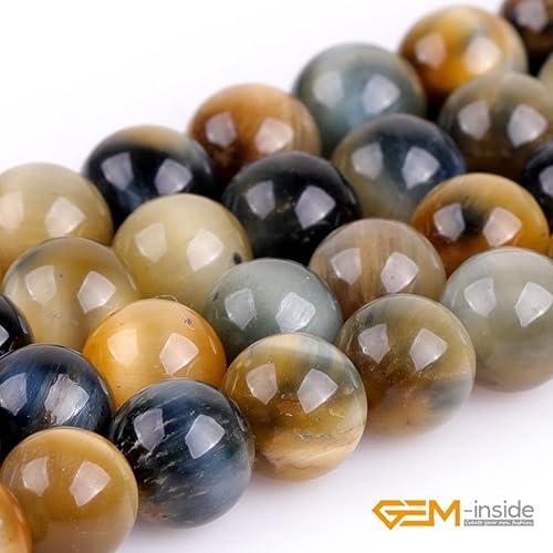 Miniatura 3 de GEM-Inside - Cuentas sueltas de ojo de tigre azul dorado y azul de 0.315 in, cuentas sueltas de cristal de grado AAA, cuentas de energía para