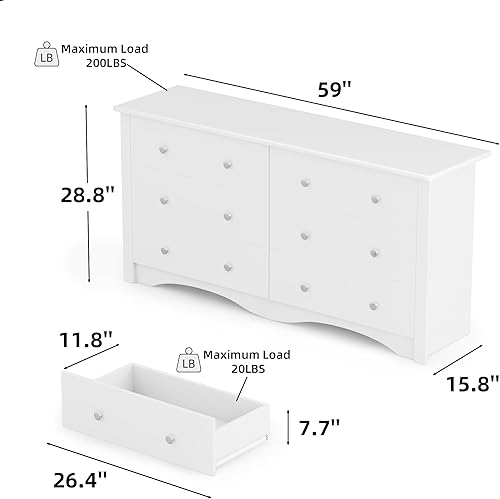 Miniatura 3 de Flamaker Cómoda de 6 cajones para dormitorio, organizador de aparadores de almacenamiento con dispositivos antiinclinación, cómoda moderna y ancha