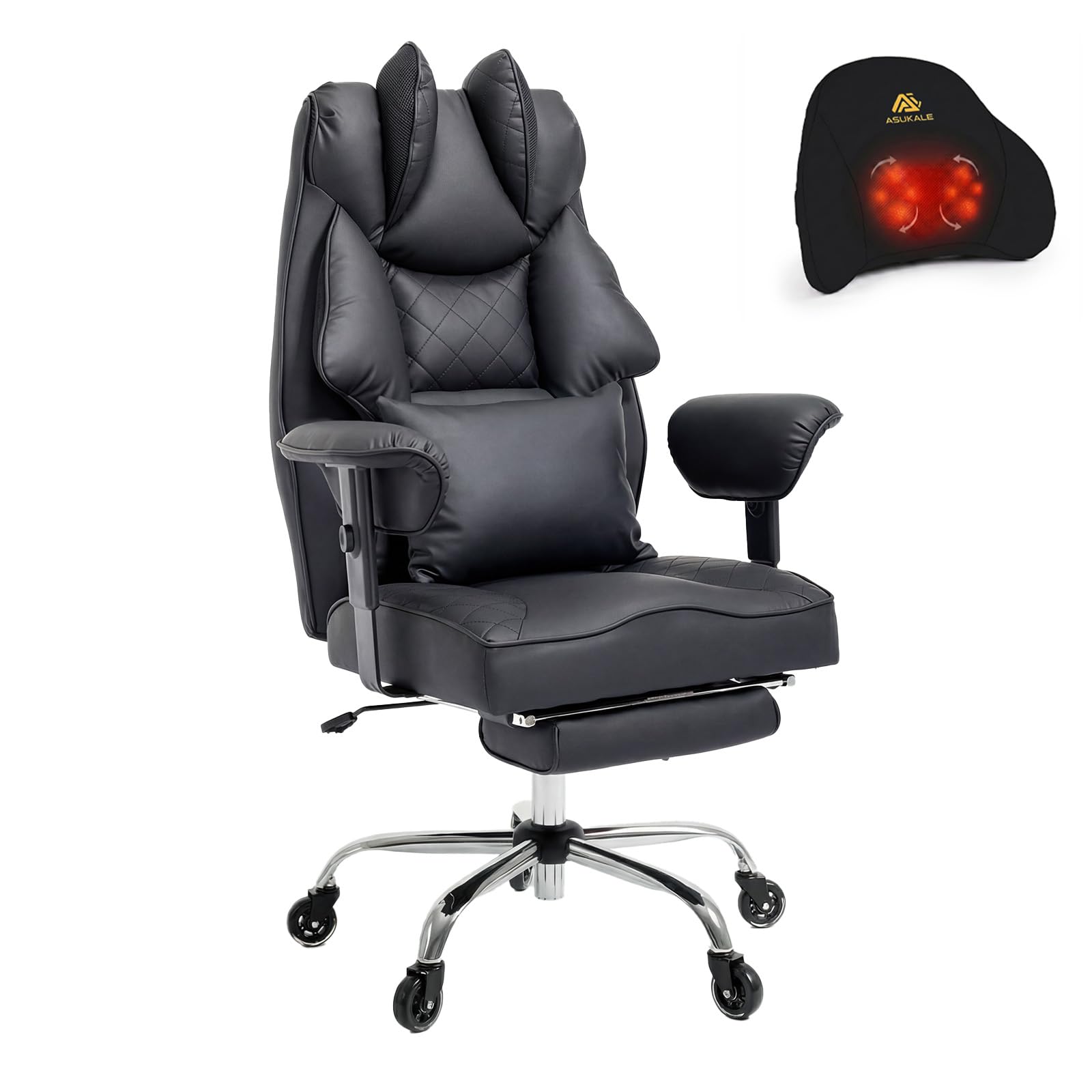 Asukale Bürostuhl 200kg | 2 Lendenkissen (Massage+Standard) XXL Sitz