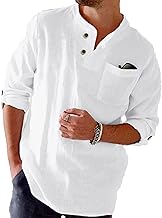 NANAMEEI Men's Linen Shirt Long Sleeve Casual Shirt Mao Collar Henley Beach Summer