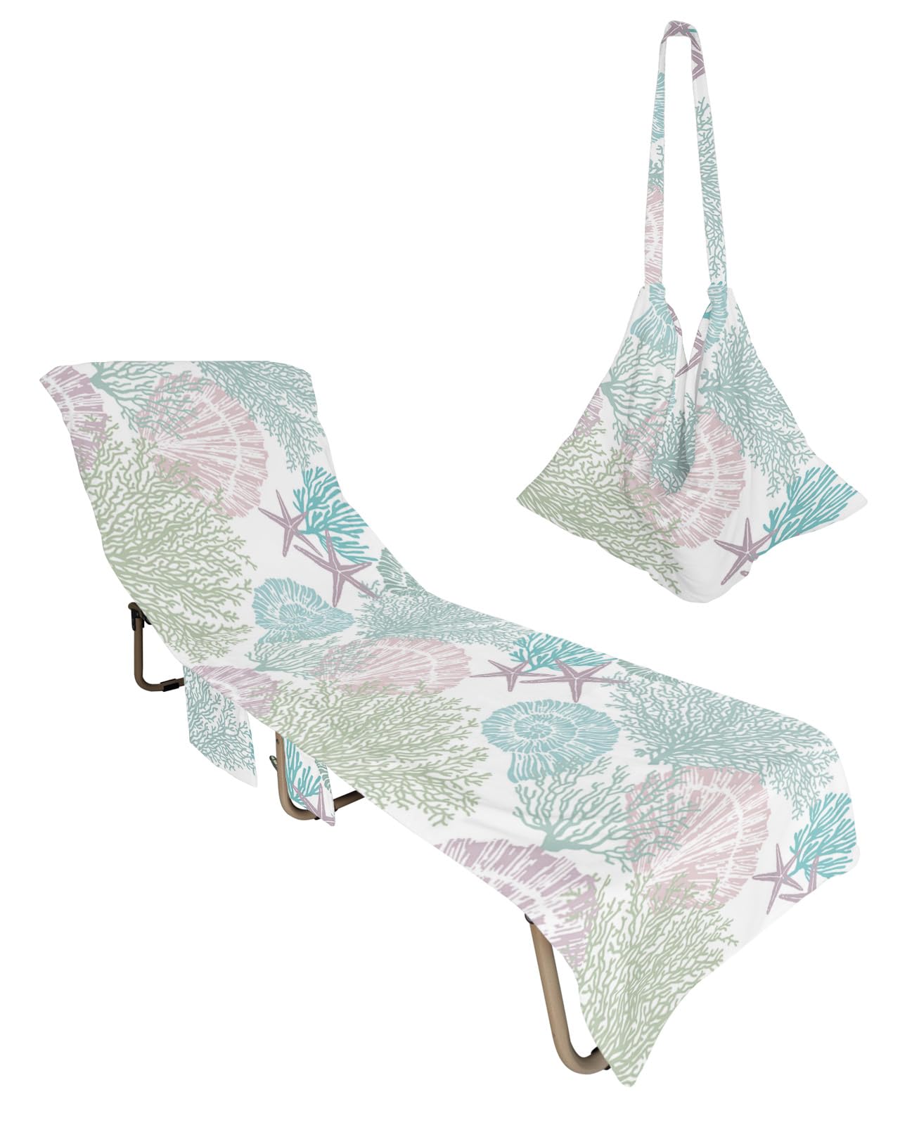 Teal Purple Coastal Beach Lounge Chair Towel Cover, Soft Chaise Lounge Towel with Side Pockets Patio Pool Chairs Cover for Beach/Pool Sunbathing 29x85 Summer Beach Coral Nautical Seaside