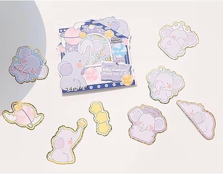 GUGUK Sevimli Fil Temal  24 Adet Sticker Seti   Bullet Journal