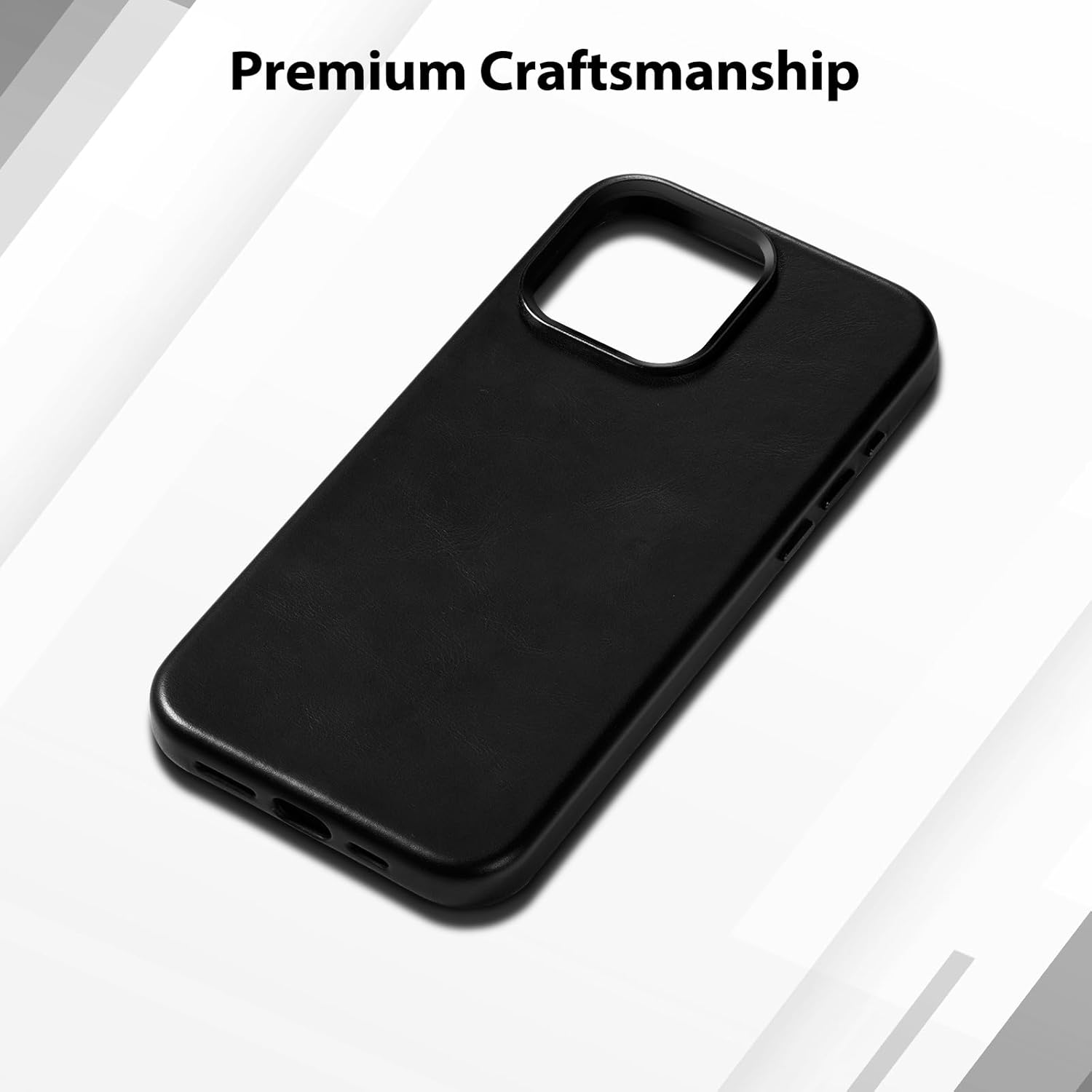 Belemay for iPhone 15 Pro Leather Case Compatible with MagSafe, Full-Grain Vegetable-Tanned Leather, Metal Buttons & Camera Bezel - Slim Fit&Sleek - Luxury Phone Cover (6.1-inch)-Black - Image 8