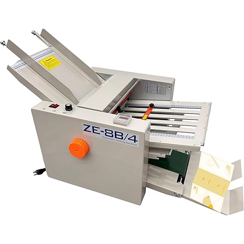 Automatic Paper Folding Machine 110V Commercial Desktop Paper Folder Cross Fold & Stepless Speed Control with Digital Sheet Counter Rubber Feed Roller for Business Letters Manuals Documents