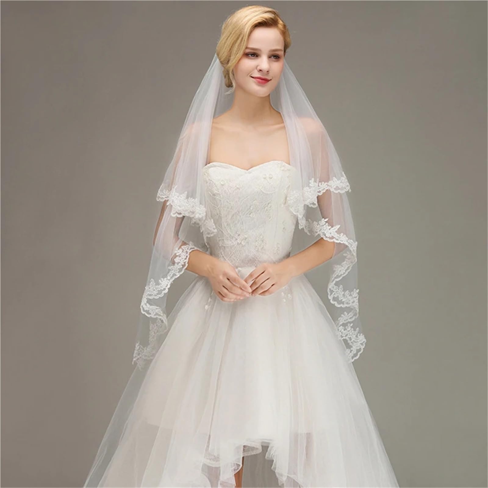 Generico Velos de novia Veli da sposa corti bordati Morbido tulle Accessori da sposa Veli da sposa