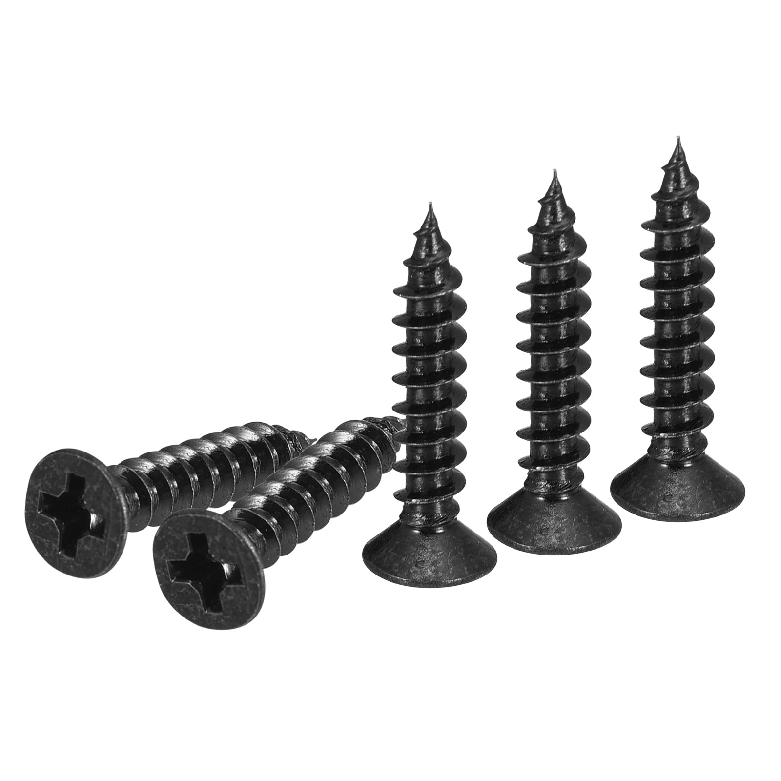 DTGN 200Pcs M3x18mm Flat Head Wood Screws, Carbon Steel Phillips Self Tapping Screws - Good for Woodworking Furniture - Black