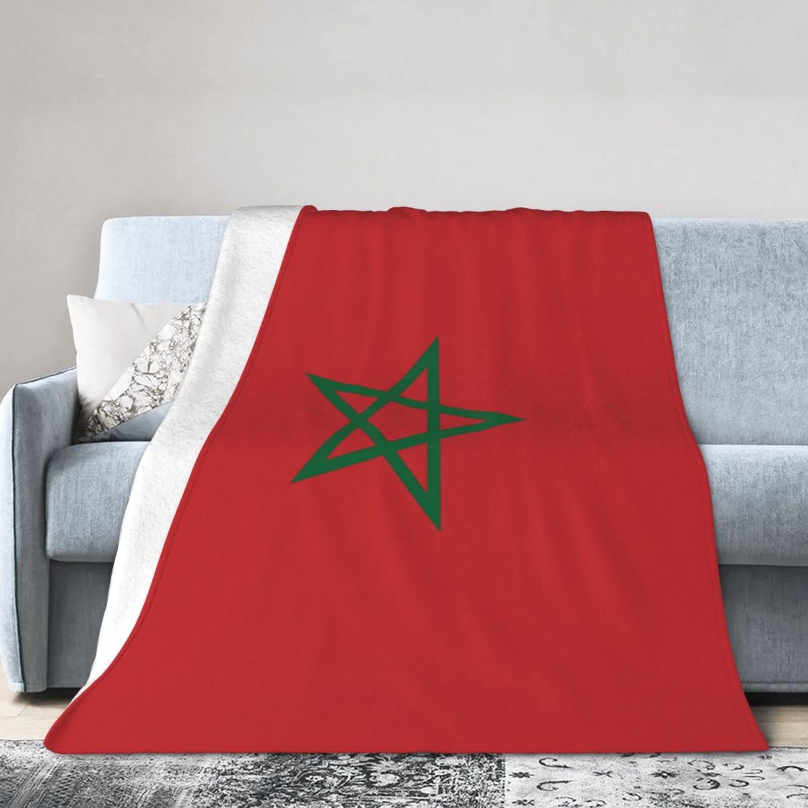 Melbrakin Morocco Flag Blanket Throw Blanket Flannel Fleece Blanket Soft Fuzzy Lightweight Blanket For Sofa Bedroom Couch 60"X50"