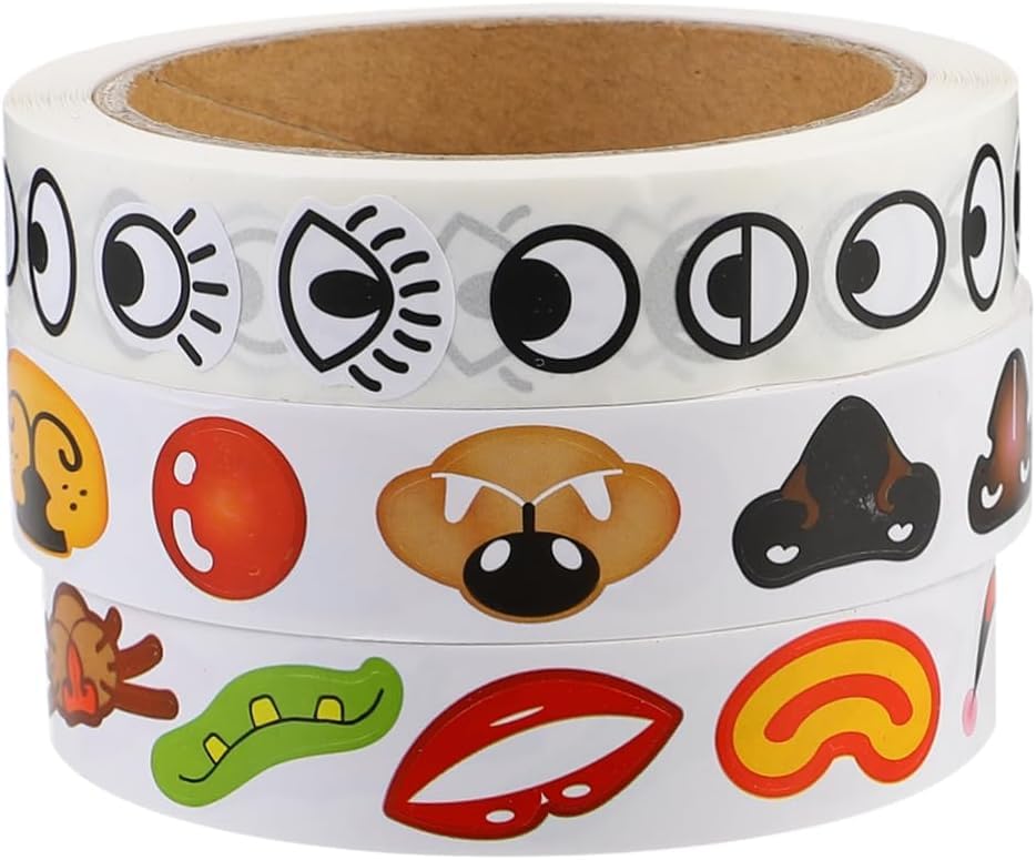 Happium Face Stickers, 3 Face Expression Sticky Rolls - 3000pcs Creative Googly Eye Nose Mouth Funny Sticker for Children - Cartoon Scrapbook Decals for Kids Adults Teacher, Party Favors, Rewarding