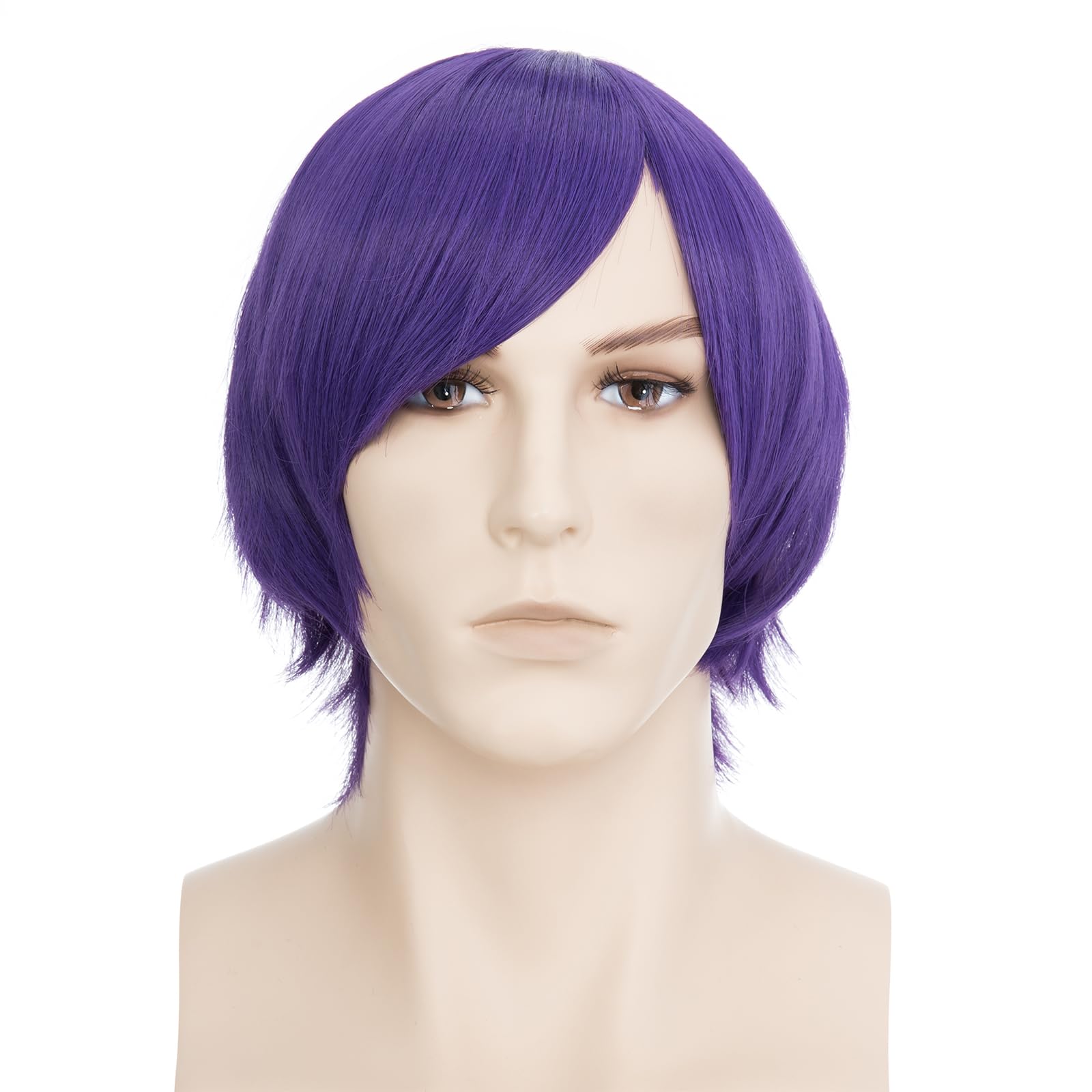 BUYOGET Cosplay Wigs Short Purple Straight 8 Inches Universal Costume Wigs for Men Women Halloween, Purple #5-Smooth Style