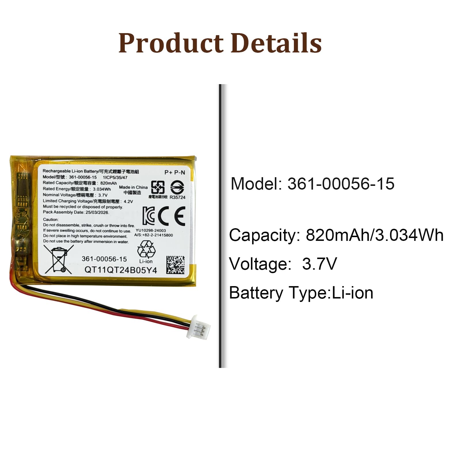 820mAh Ersatzakku Batterie 361-00056-15 361-00056-09 361-00056-07 kompatibel mit Gar-min 010-11925-10 Pro 70, Pro 550, PT5, PT6, PT10, TB10, Sport Pro GPS Dog Training Collars