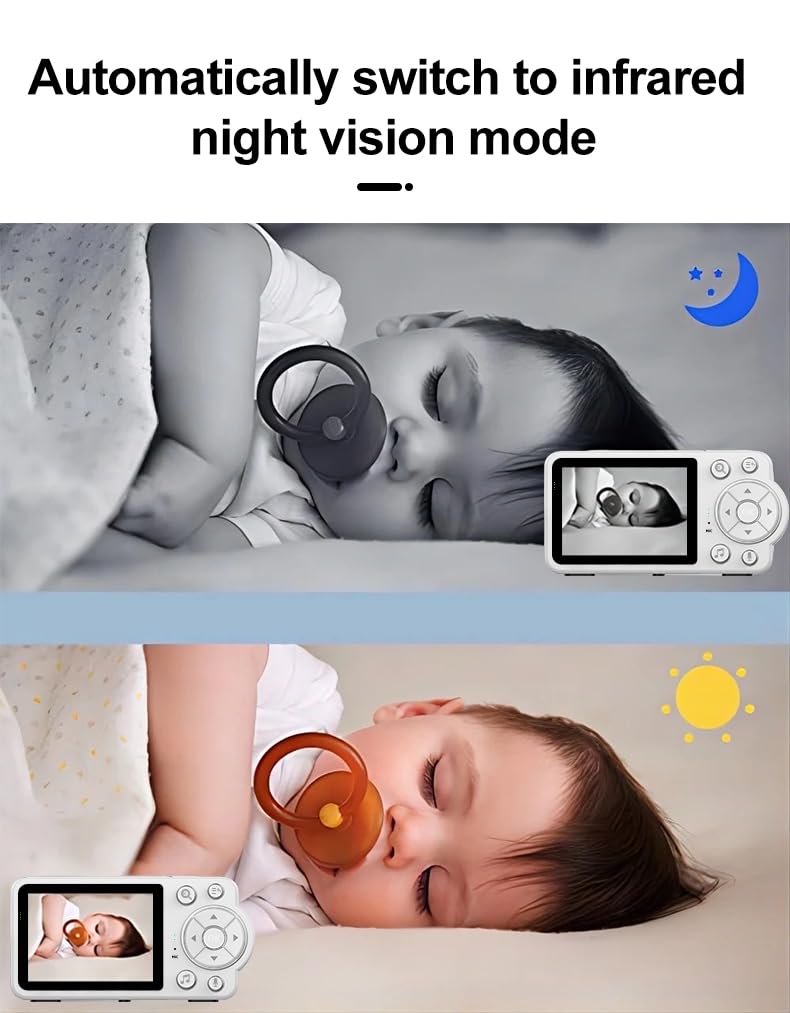 Winnes Baby Monitor Video e Audio Telecamera con Monitor 2.8‘’ Display, Rilevamento di Temperatura/Umidità/Suoni/Pianto Allarme Promemoria,Visione Notturna,2600mAh Batteria,Nessuna Wi-Fi & APP