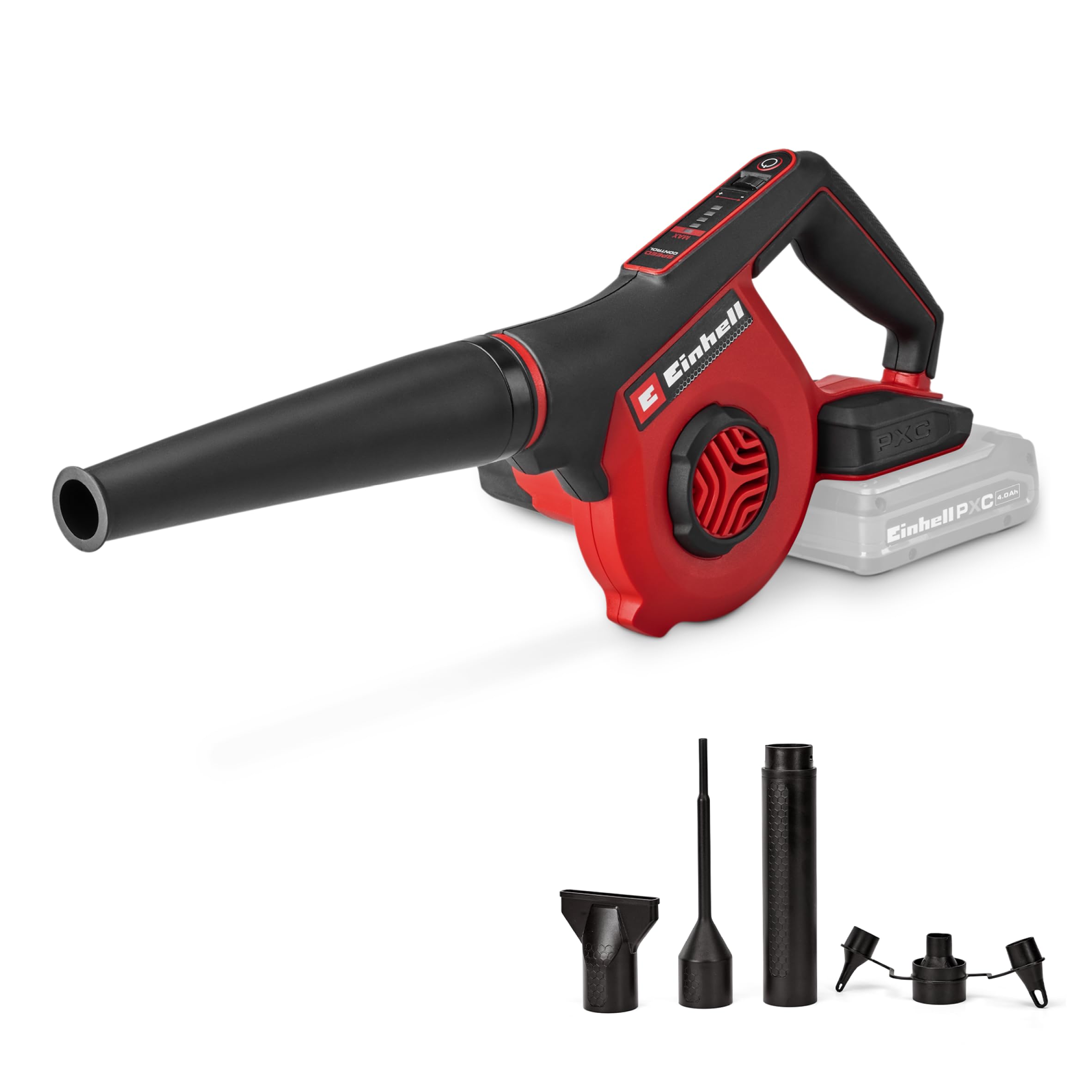 Einhell Cordless Blower 18V Power X-Change, Max. 270 km/h Air Speed, 5 Stages, Incl. Extension, Standard/Flat/Borehole Nozzle, Without Battery TE-CB 18/270 Li - Solo