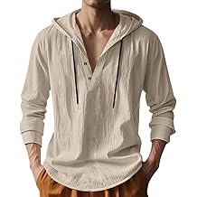 Mens Cotton Linen Hoodies Long Sleeve Button Down Shirts Casual Hawaiian Beach Yoga Sweatshirts