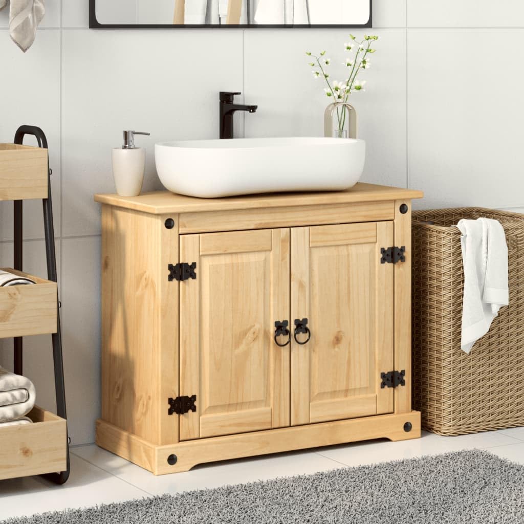 Armario para Lavabo de Baño de Madera Maciza de Pino con Tiradores de Metal y Amplio Espacio de Almacenamiento para Organizar Artículos de Tocador y Productos de Higiene