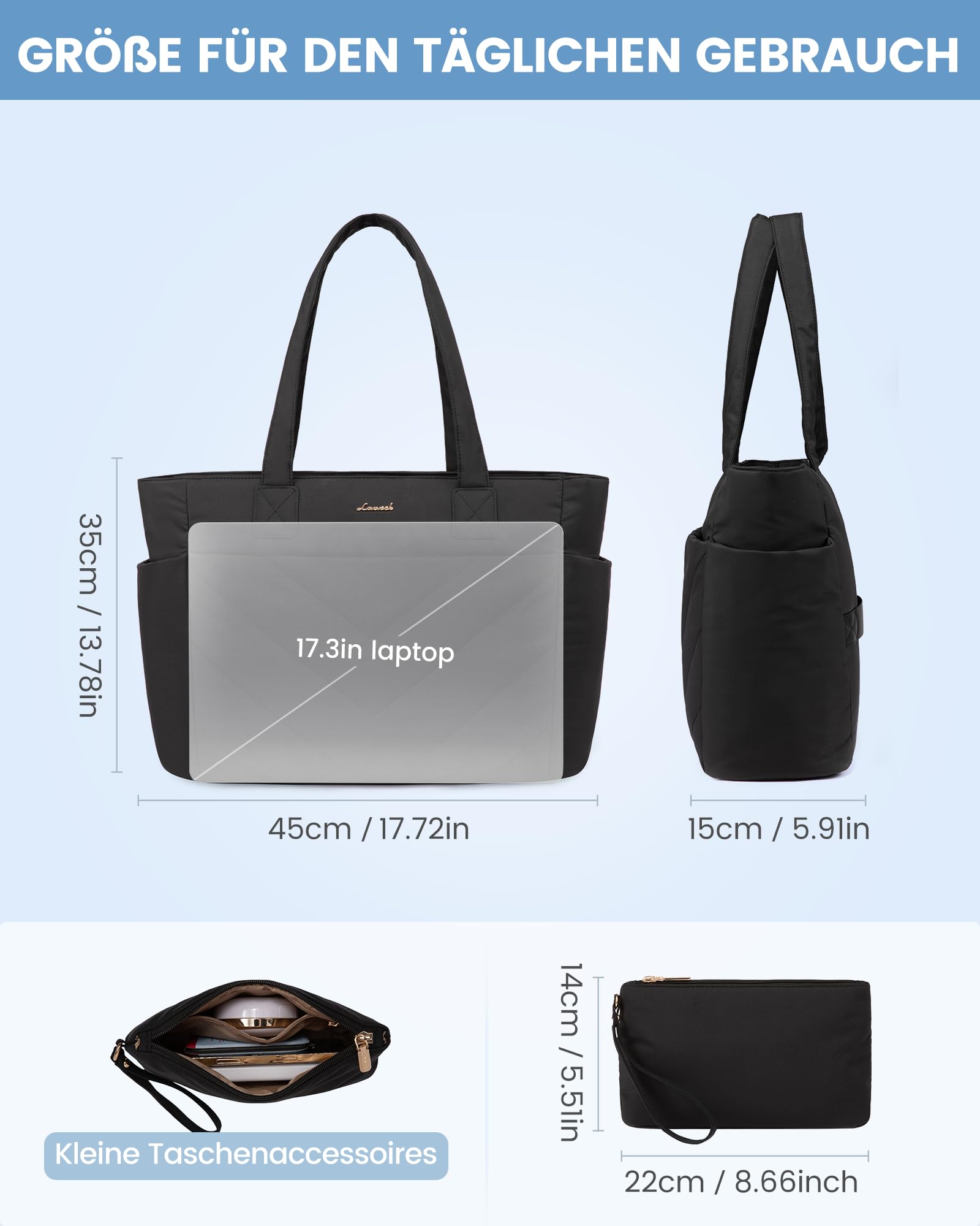 LOVEVOOK Laptoptasche Damen 17,3 Zoll, Shopper Tasche Handtasche