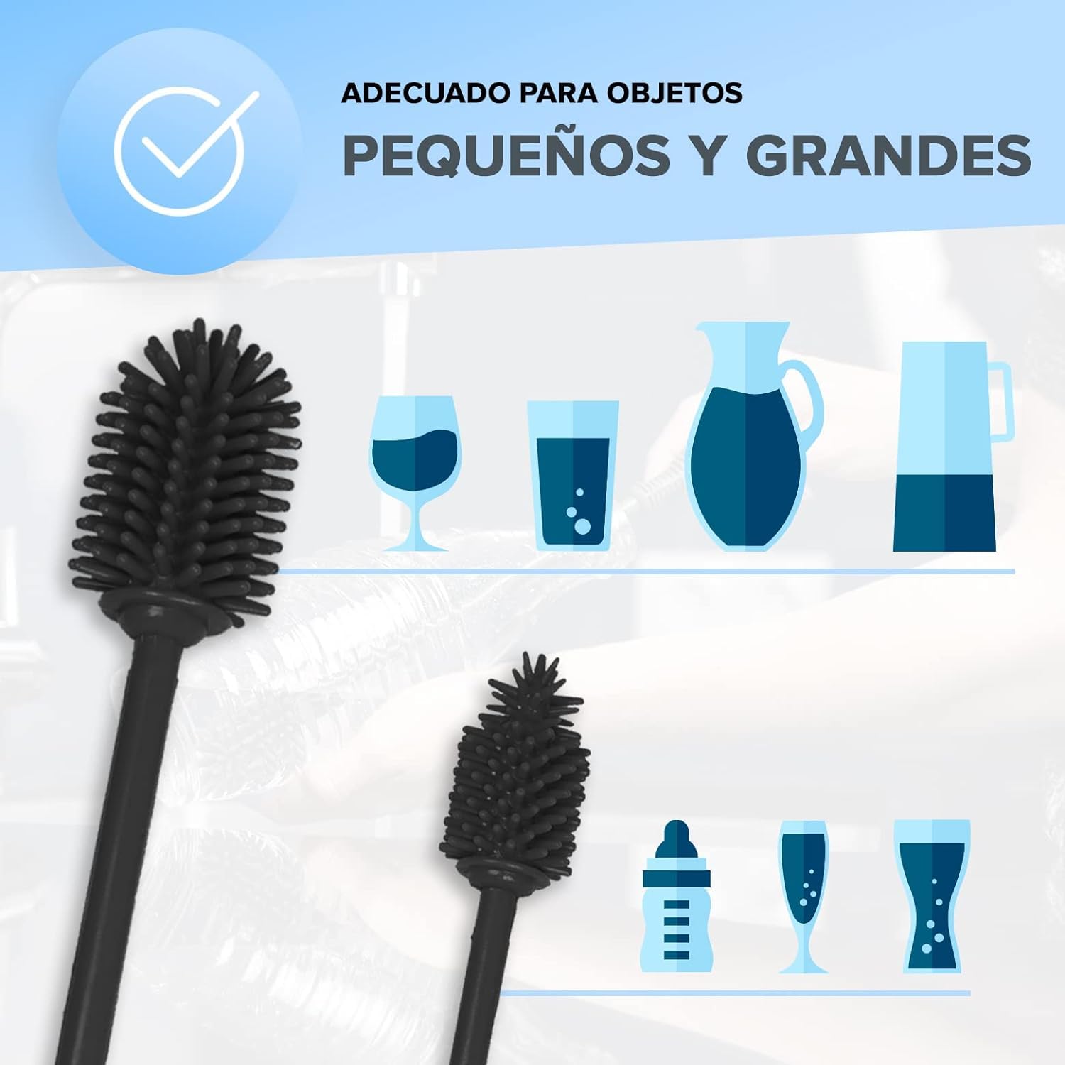 Cepillo para Botellas Silicona Suave Flexible 32x24cm Set Limpiador