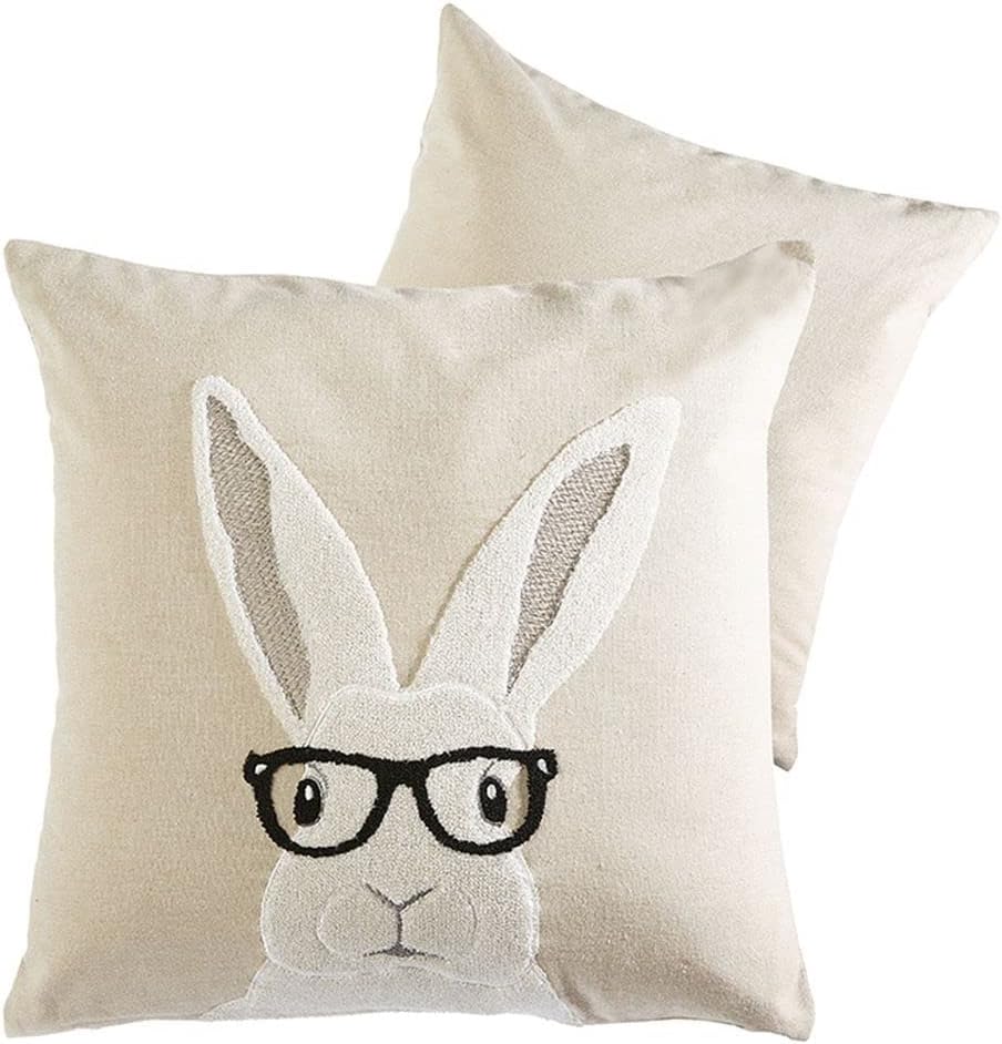 Raz Imports Home to Roost Rabbit with Glasses Cream Color Pillow 18 Inch