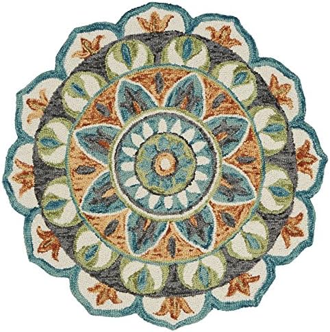 LR Home Dazzle Area Rug, 4' Round, Teal/Green