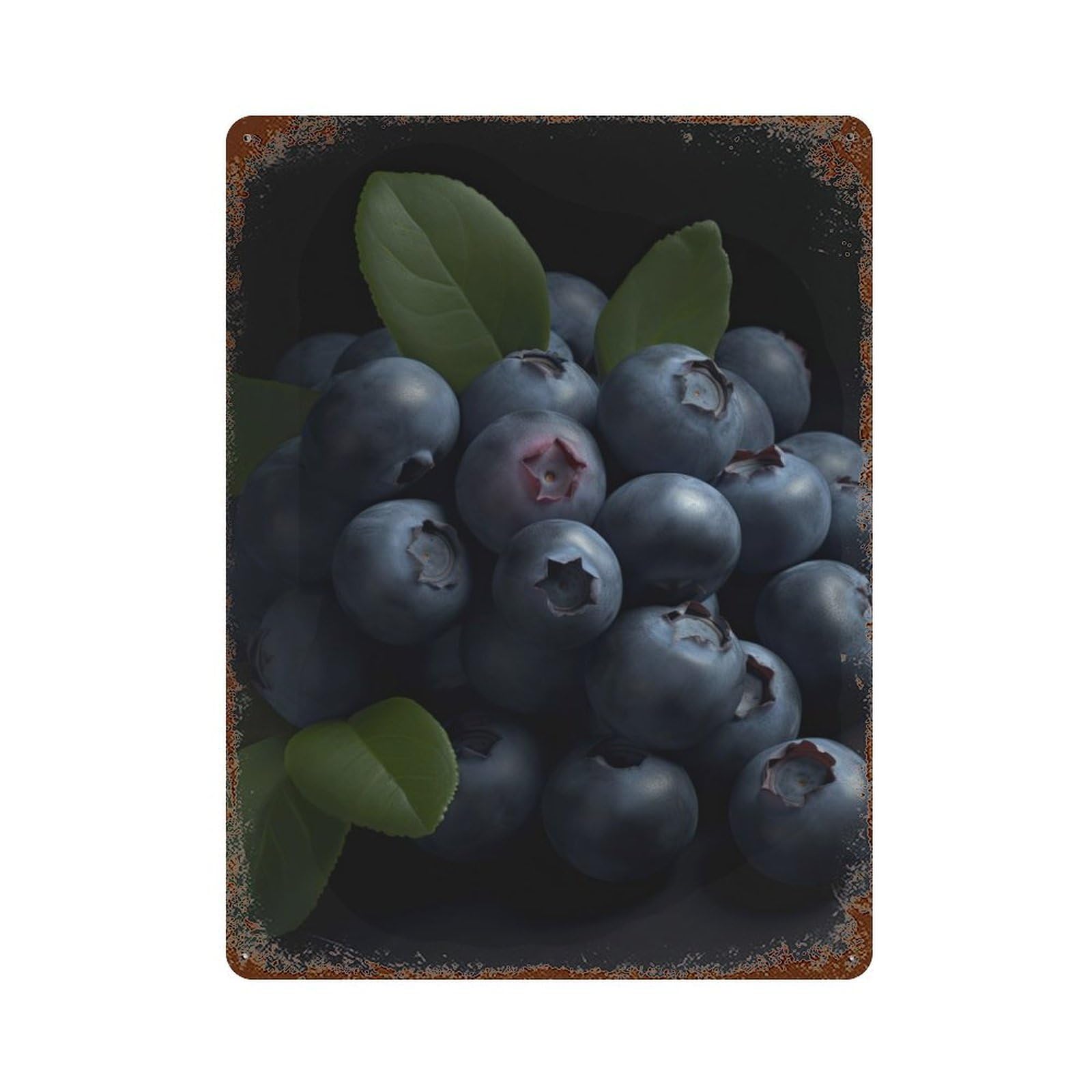 Distressed Metal Wall Sign Blueberry Bush 15.7"x11.8", Vintage Wall Decor for Garage, Bar And Workshop Decor