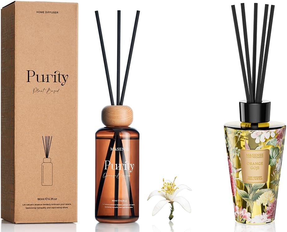 M&SENSE 2 Pack Reed Diffuser Set - 8.79fl oz Orange Home Fragrance Non-Toxic Natural Essential Oil Diffuser with Sticks, Air Freshner Gifts for Home Fragrance Decor