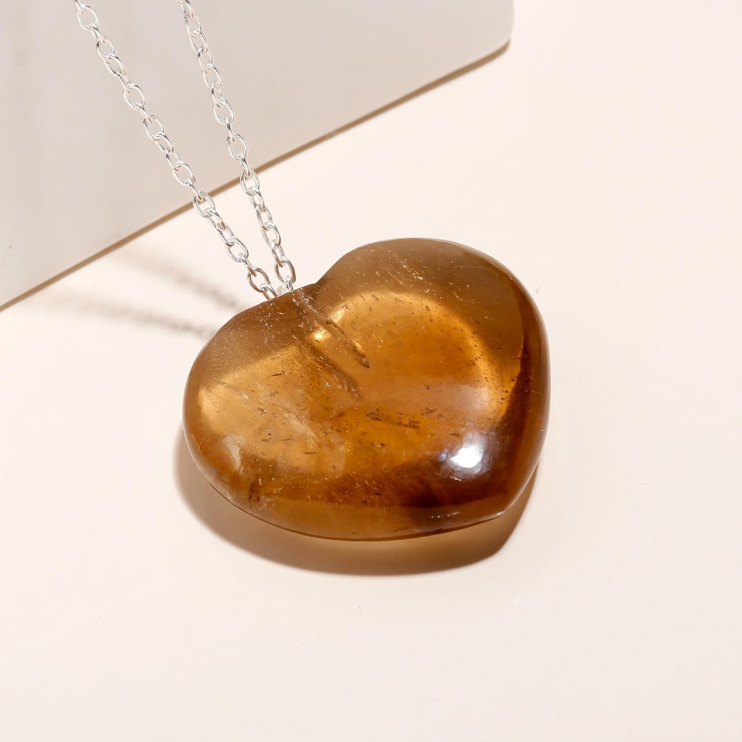 Natural Heart Pendant Necklace, Puffy Heart Crystals, Handmade Dangle Jewelry, Genuine Gemstone Pendant, Gift For Her,18 inch Silver Plated Adjustable Chain, Christmas Gift - Image 2