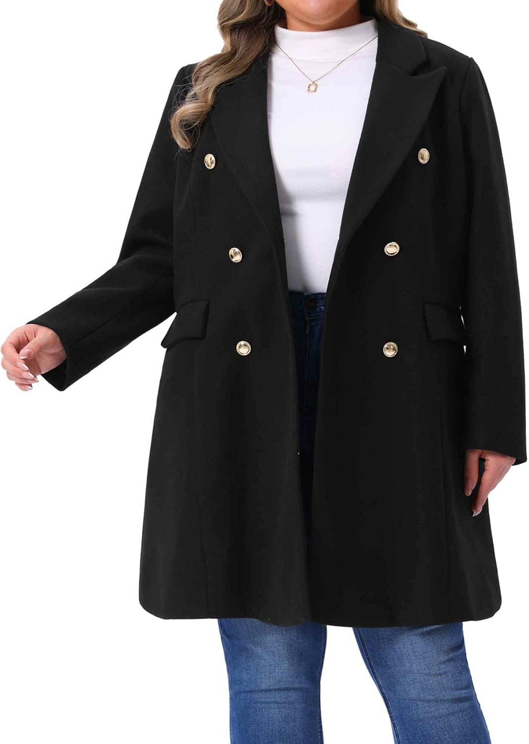 Agnes Orinda Womens Plus Size Winter Pea Coat Double Breasted Notch Lapel Long Trench Coats Jackets Trendy Dressy 2025