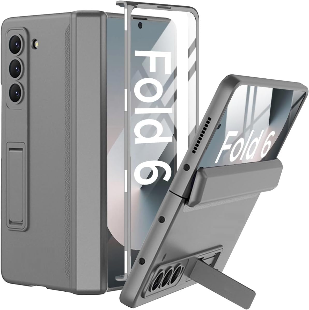 ZubitechCase for Samsung Galaxy Z Fold 6 2024, |Built-in Clear Screen Protector| |Hidden Kickstand| |Military-Grade Anti-Drop Shockproof| Magnetic Hinge Protection Case for Galaxy Z Fold6 (Gray)
