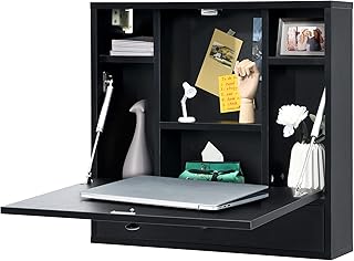 COSTWAY Wall-Mounted Computer Desk, Floating Desk with Storage Drawer & ...