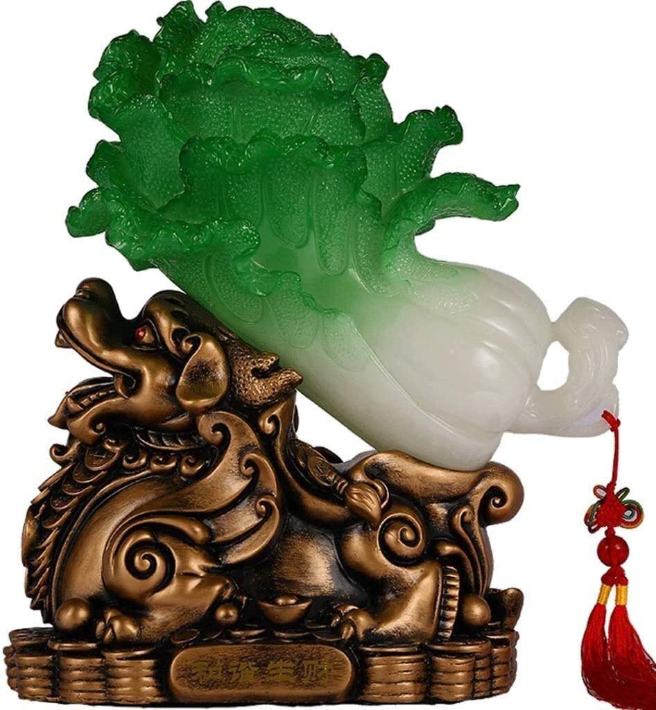 Statue Feng Shui di Buon auspicio Giada Resina Cavolo Ornamenti Decorazioni Vino Apertura Armadio Regali per la casa per la Famiglia Soggiorno TV 0619