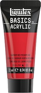 8870451 Basics Acrylic Paint - Cadmium Red Medium Colour, 22 ml Tube, Non-fading, Waterproof, for Painting and Decorating Wood, Metal, Ceramic, Plastic, Canvas