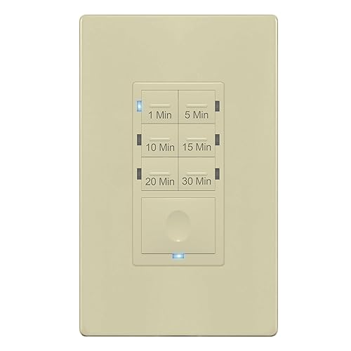 Enerlites Interruptor temporizador de cuenta regresiva para ventiladores de baño y luces del hogar, configuraciones de 1-5-10-15-20-30 minutos con