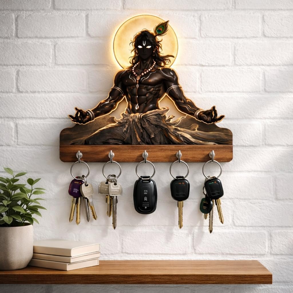 Krishna Key Holder - Handmade Wooden Wall Decor -15