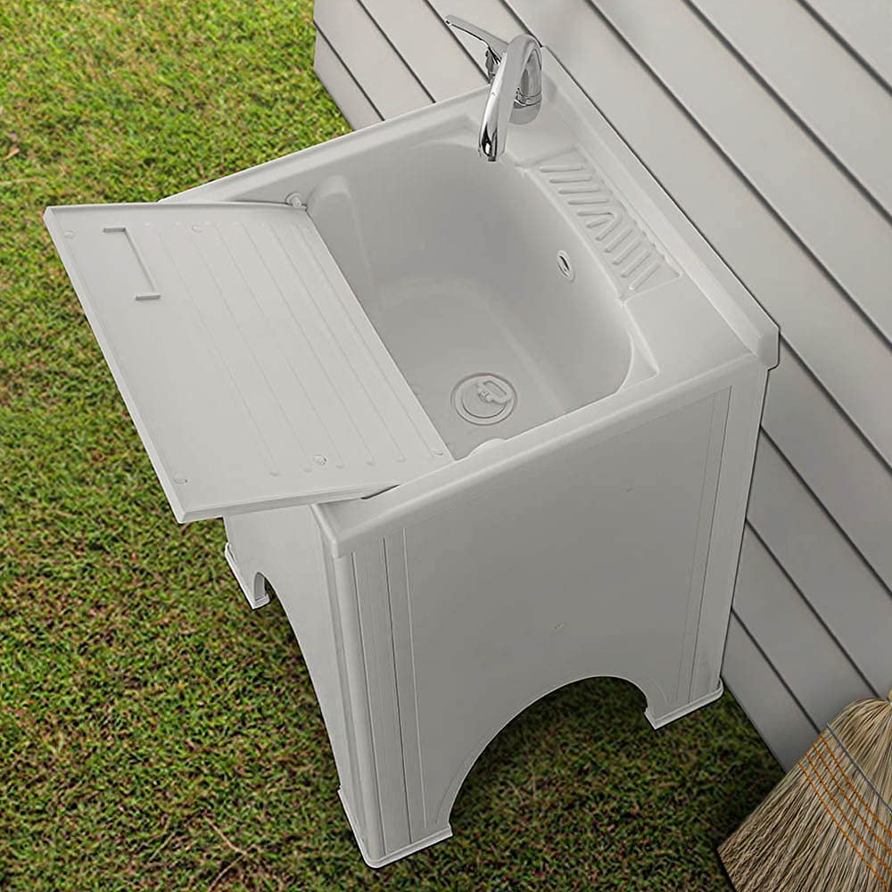 Inbagno Mobile lavatoio da Esterno 50x50 in Resina, Include ASSE lavapanni e Kit di Scarico, in Kit di Montaggio