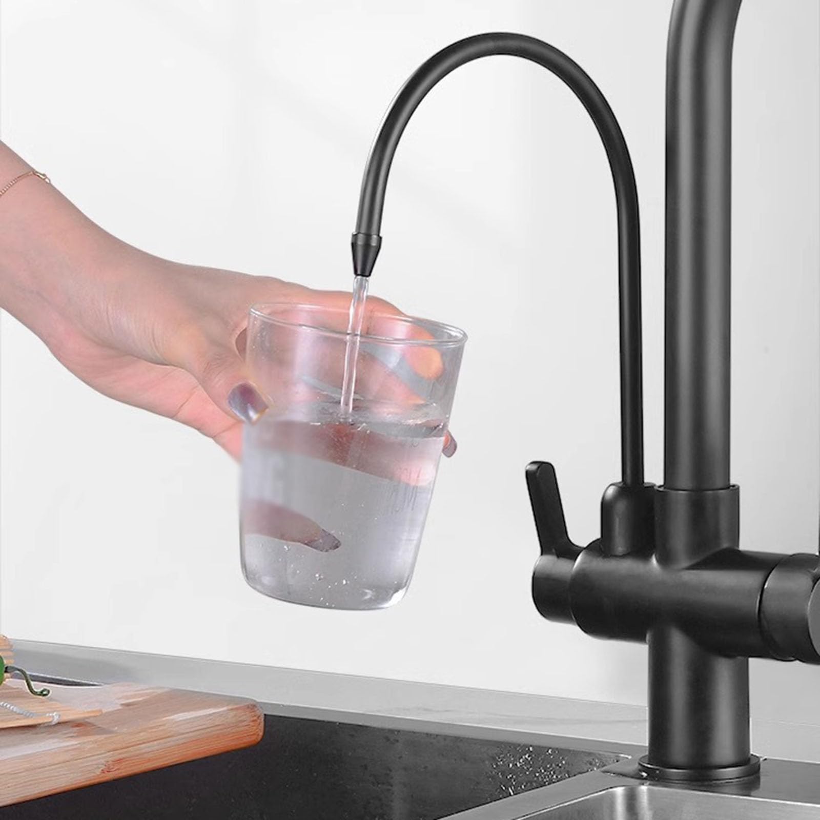 Grifo Fregadero Cocina Osmosis Grifo 3 vias Extraible Grifo Giratorio de 360° Manijas Dobles,Blanco