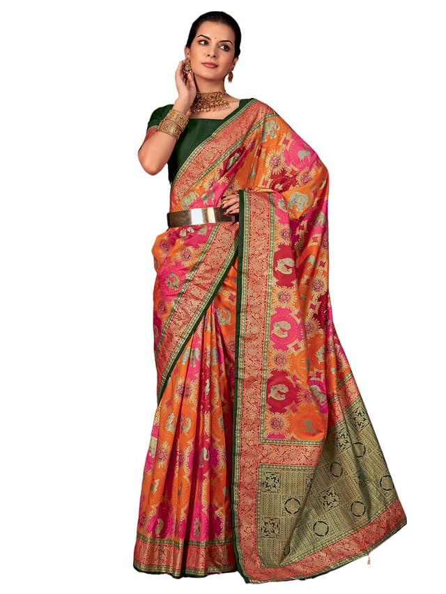 Satrani Women's Dola Silk Printed & Foil Printed Saree With Unstitched Blouse Piece (3484S188N_Multi2)