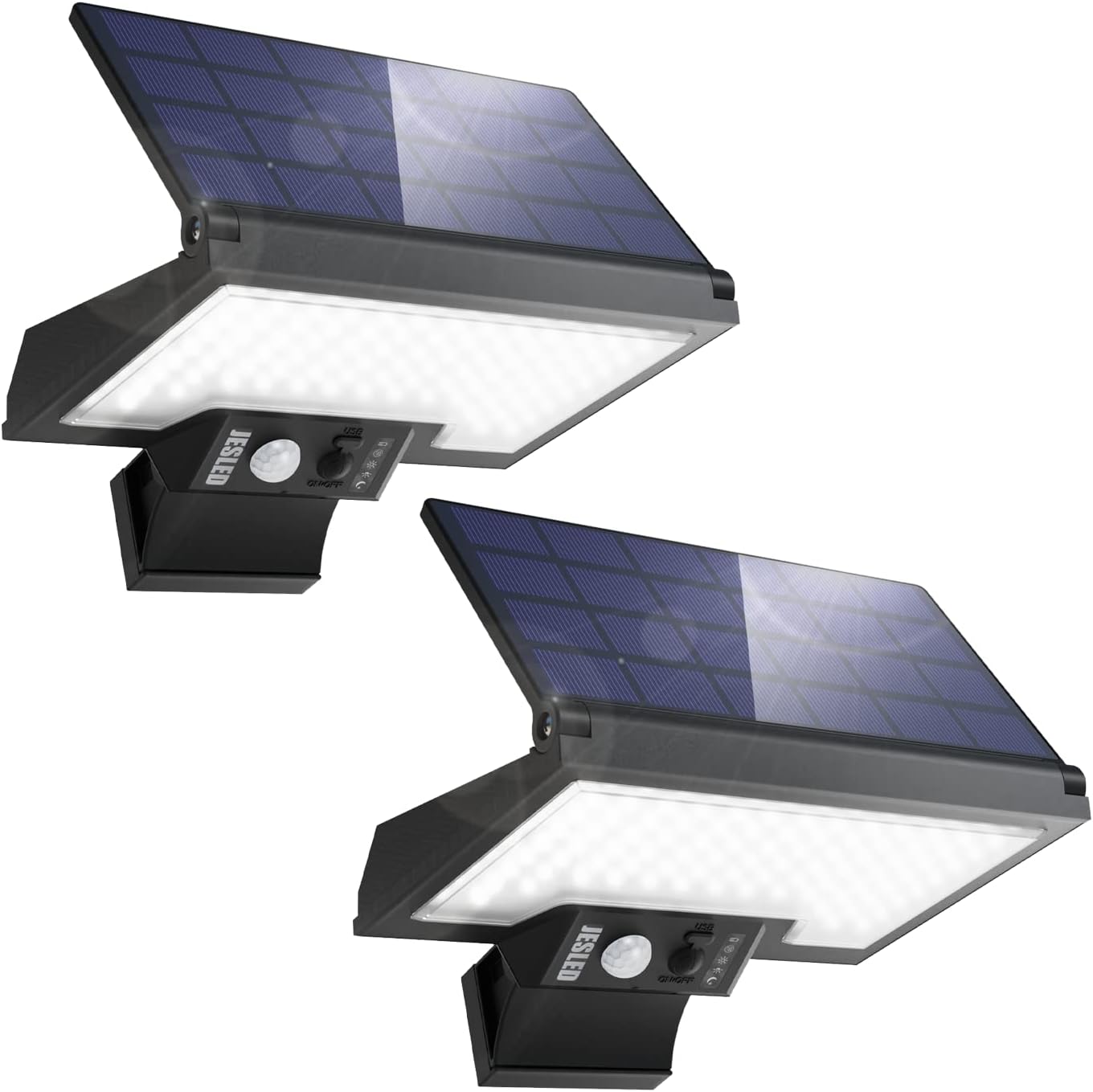 JESLED Outdoor Solar Light, 108 LEDs Outdoor LED Motion Detector Spotlight, 2600mAh Rotatable Light, 4 Modes, Wireless Waterproof Security Wall Lamp, 2 Pack