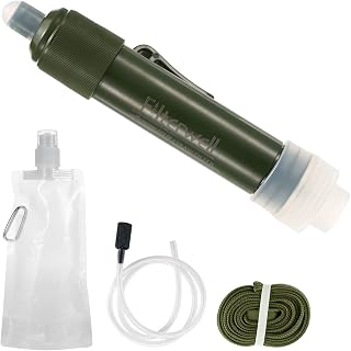 Lixada Filtro de Agua Supervivencia, Sistema de Filtración de Agua para Exteriores, Filtro de Agua Purificador de Paja con Bolsa para Beber para Preparación para Emergencias Camping