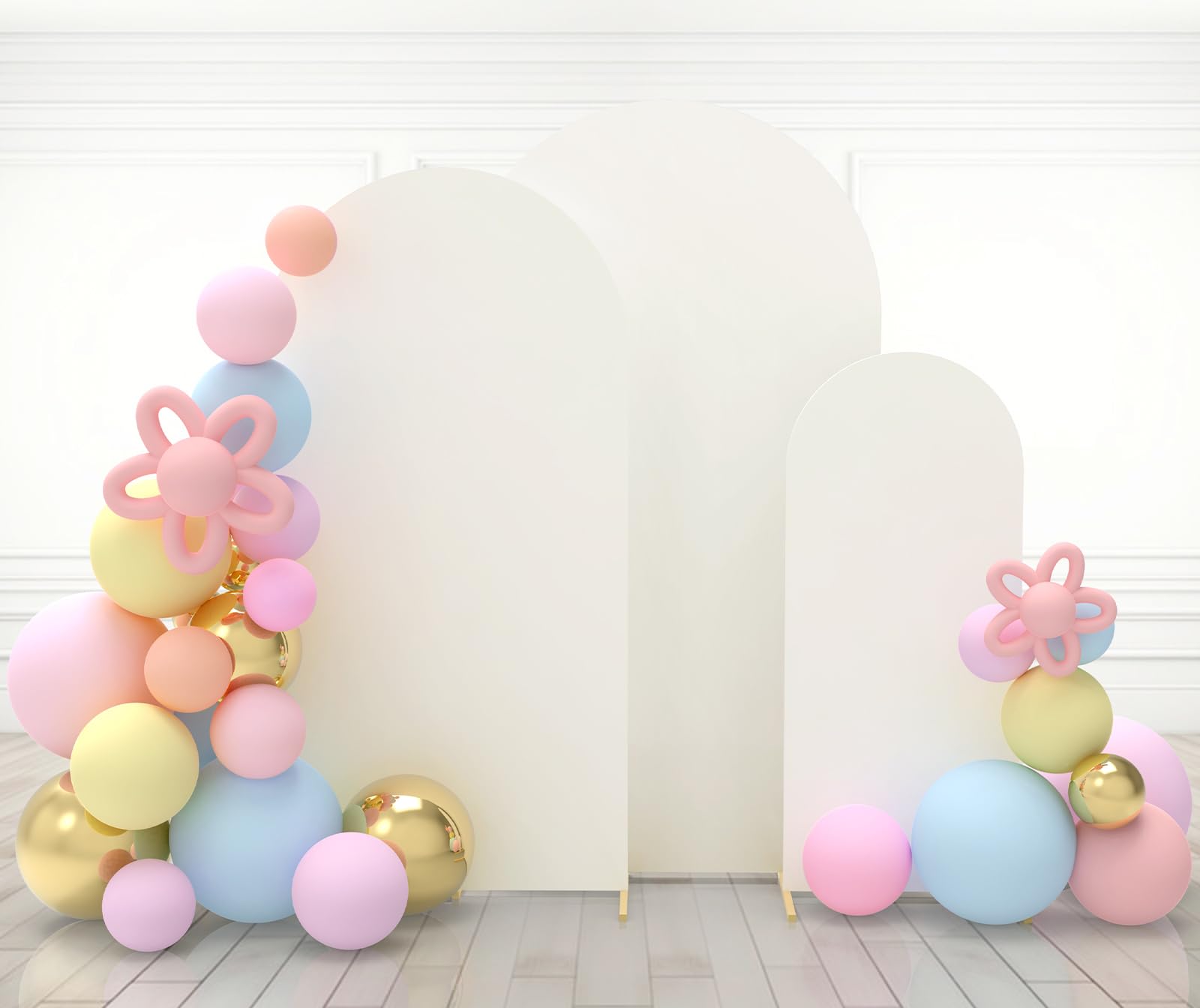 Babenest Ivory Wedding Arch Cover Sets of 3, Spandex FittedArch Backdrop Cover for Photo, Round Top Chiara Stand Cover for Party Birthday Baby Shower Background Decoration?5 FT, 6.6FT, 7.2FT?