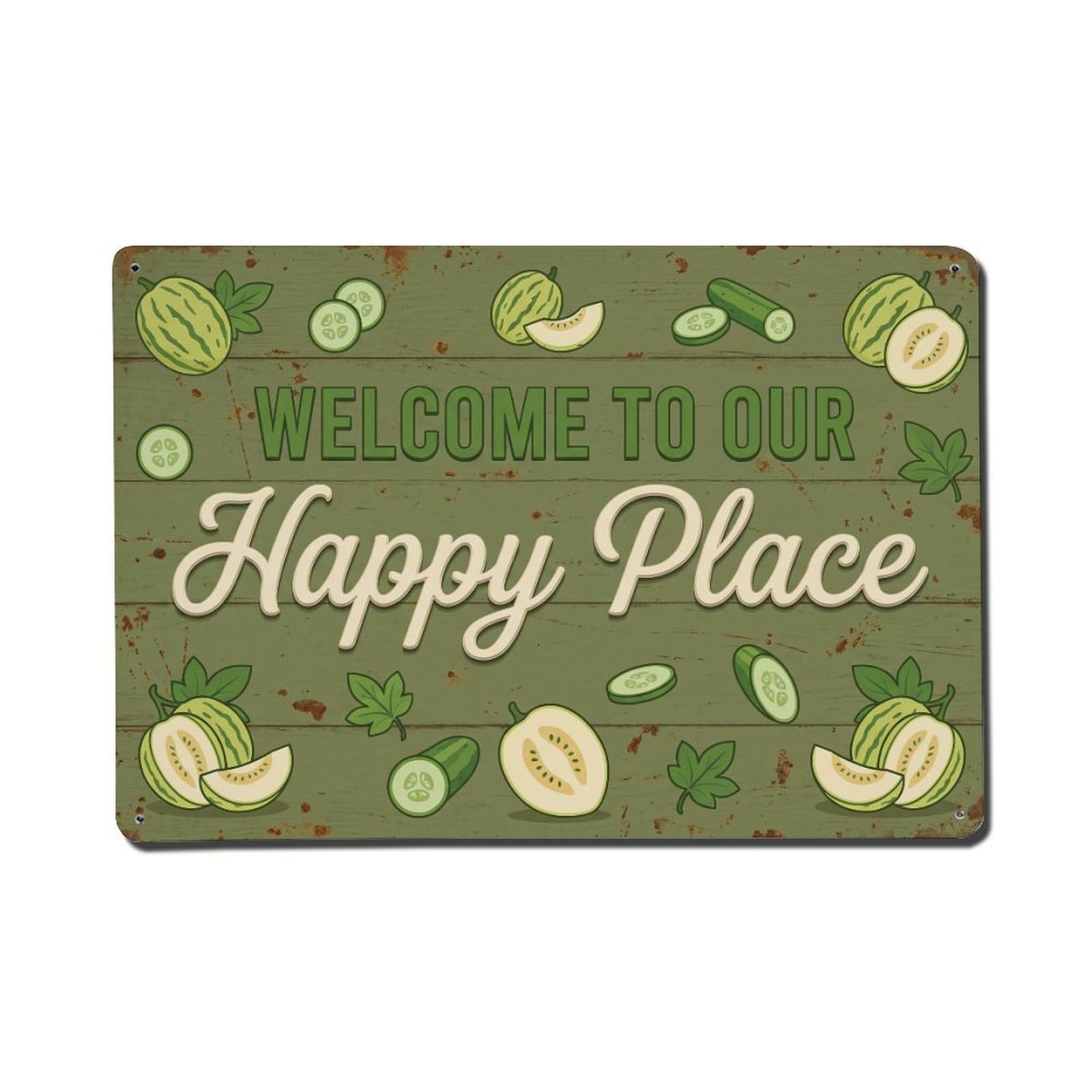 Welcome To Our Happy Place Pepino Dulce Grove Metal Tin Sign Plaque Wall Decor for Cafe, Club Bar, Office, Home Garden Metal Poster 8x12Inch