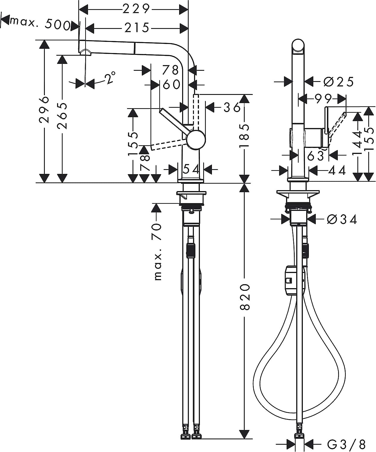 hansgrohe Talis M54 - Küchenarmatur mit Brause ausziehbar, 1 Stahlart, Wasserhahn Küche mit Auslaufhöhe 270 mm, Mischbatterie Küche schwenkbar, Chrom, 72808000