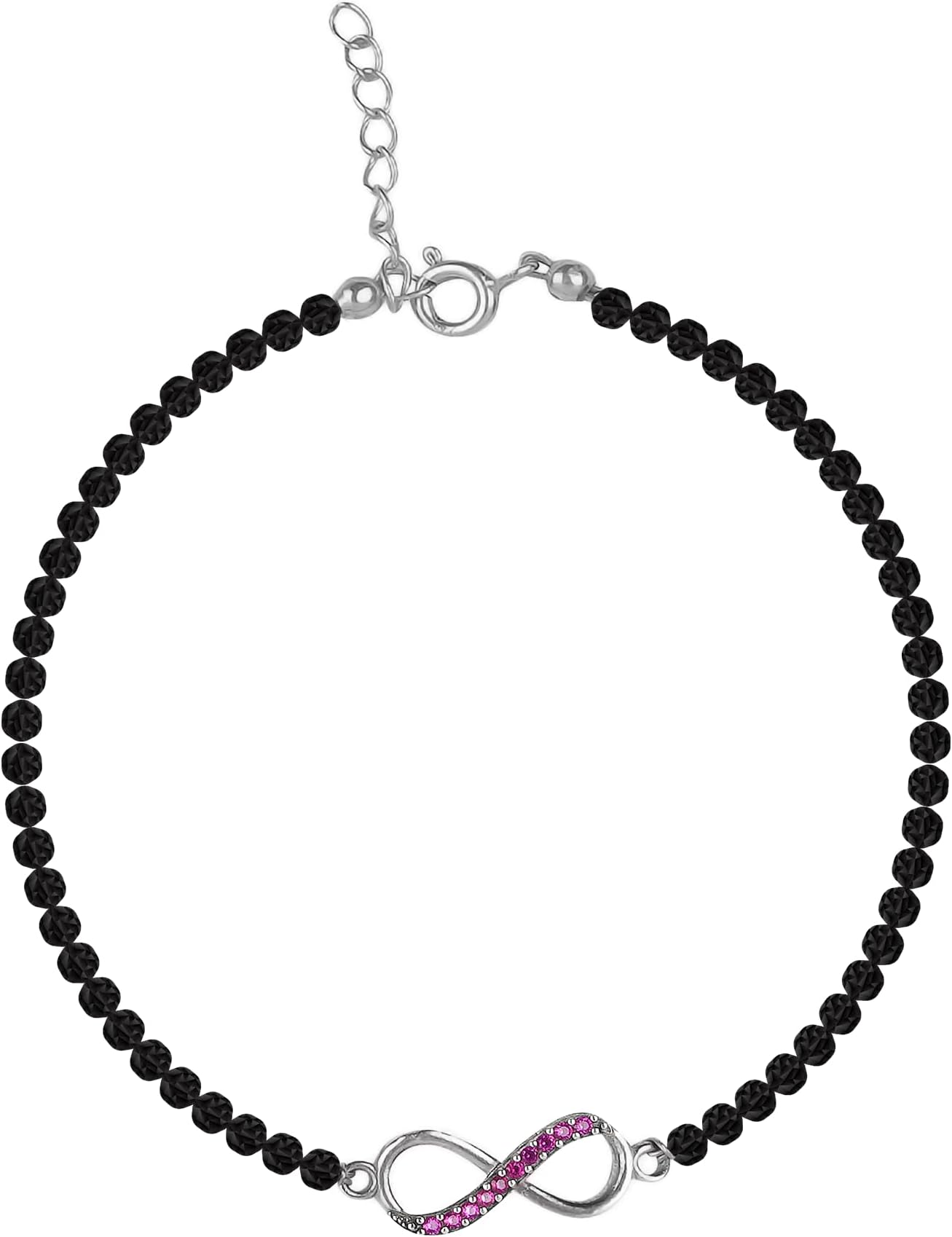 92.5 Sterling Silver Anklet for Girls | Infinity Charm with Black Crystal Beads| silver payal jewellery | Chandi ki Payal for Women