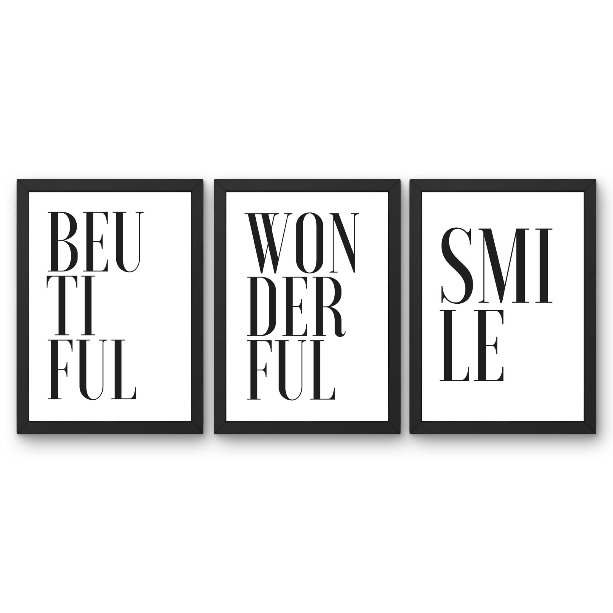 State Media Vision Set of 3 Women's Inspirational Prints - Be U TiFul, Wonderful, Smile Designs - Modern Wall Art Available in a Variety of Sizes