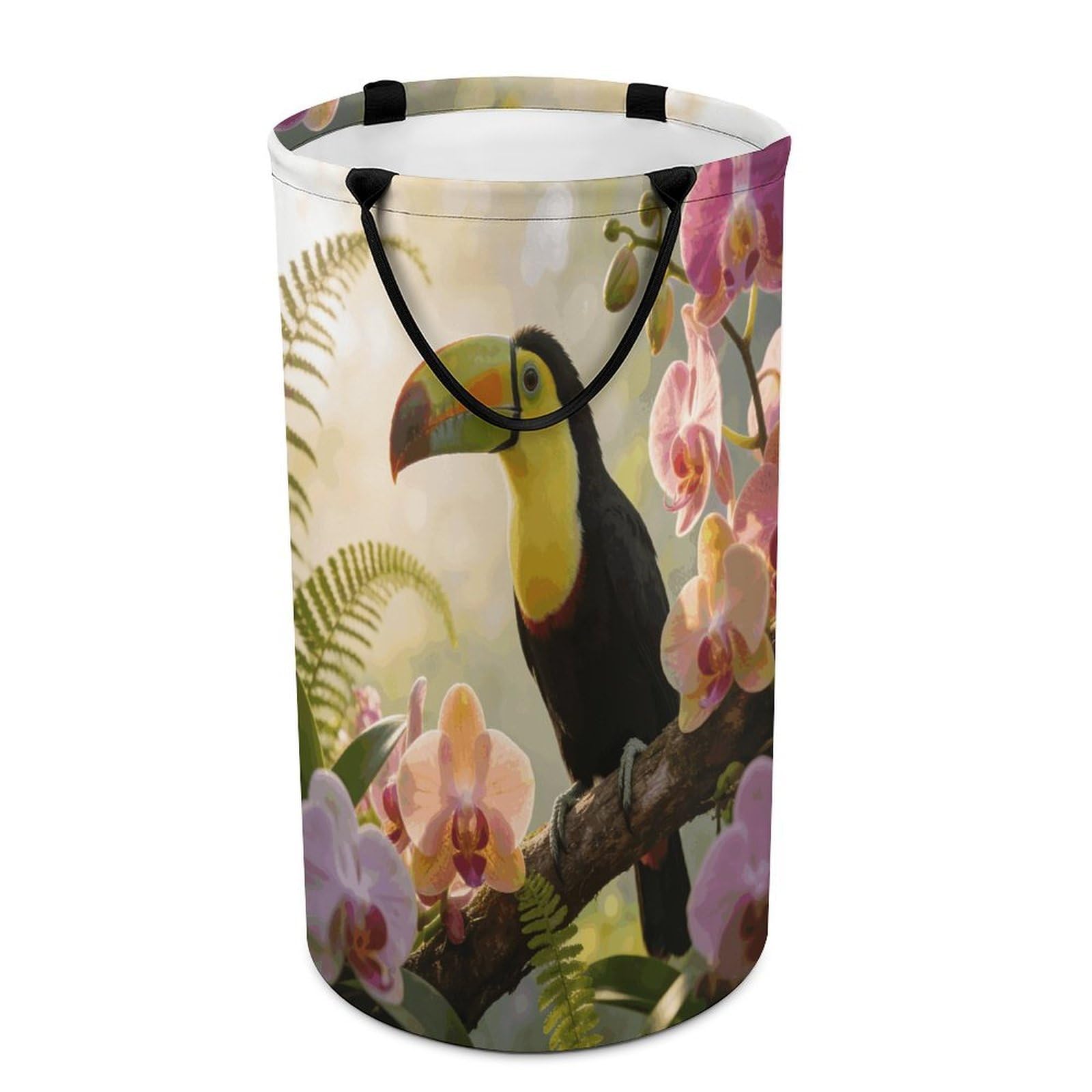 The Morning Song of The Toucan And The Orchid Laundry Hamper Waterproof Polyester Laundry Baskets Collapsible Dirty Clothes Storage Basket Clothes Hampers with Sturdy Handles for Travel Bedroom