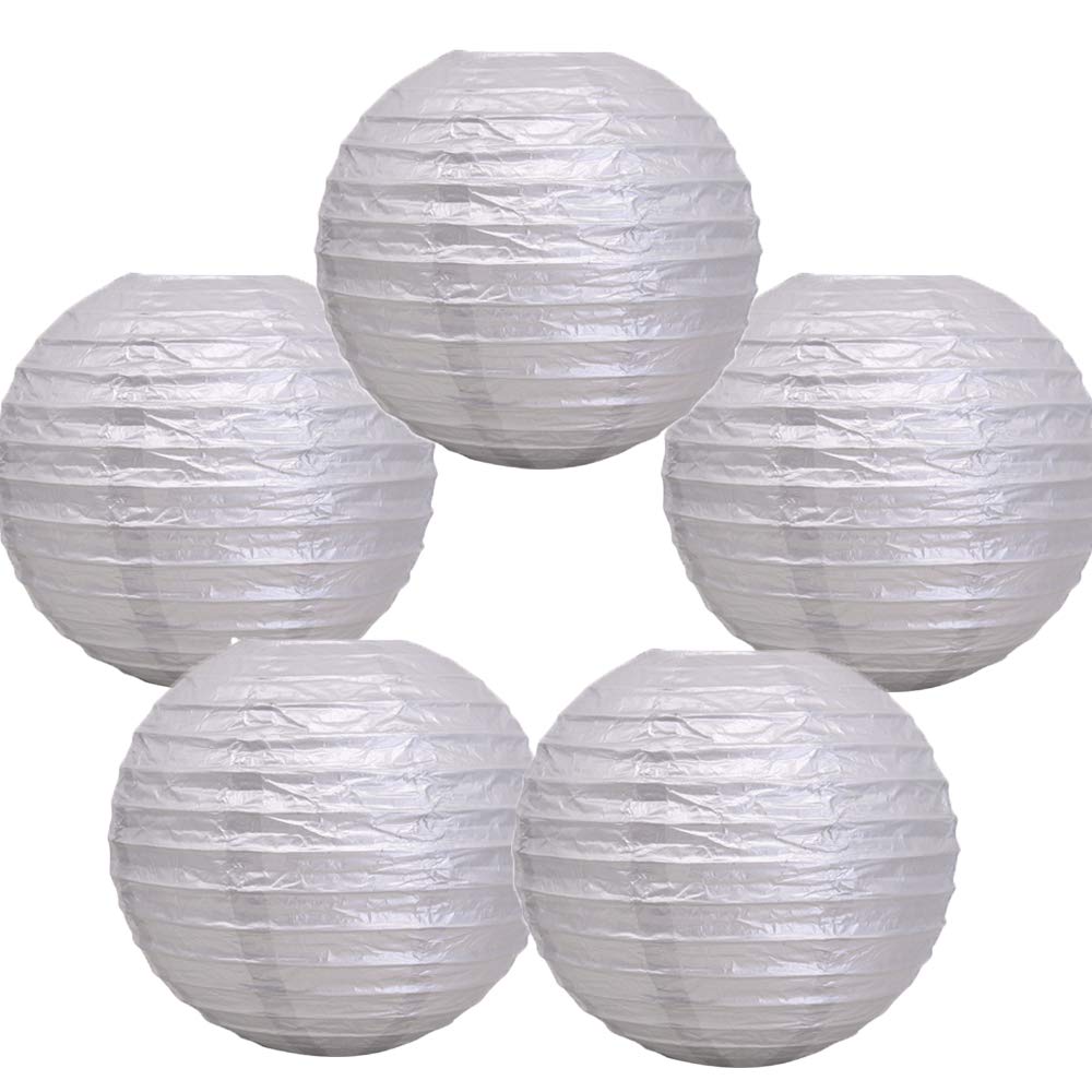 Time to Sparkle 5 Pack Tissue Paper Round Lanterns LampShade Lamp Shade Wedding Birthday Party Decoration | White, 30"(75cm) | — view 17
