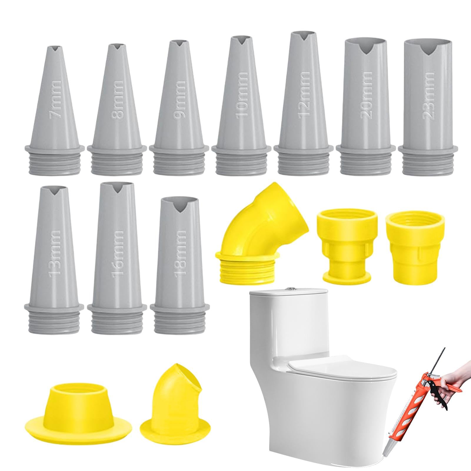 Integrated Rubber Nozzle Tool Set, 15 Sealing Tool Set, Simple Sealing Finisher Nozzle, Sealing Extension Nozzle, Sealing Tips Set for Kitchen Bathroom Brick Joint
