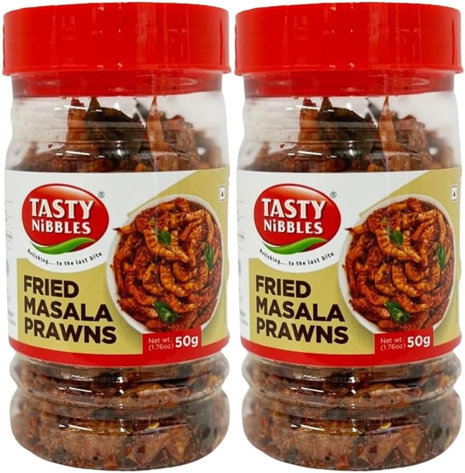 Generic Tasty Nibbles Fried Masala Prawns 50G Relishing To The Last Bite Just Heat And Eat No Artificial Colours And Preservatives Product Of India Pack Of 2