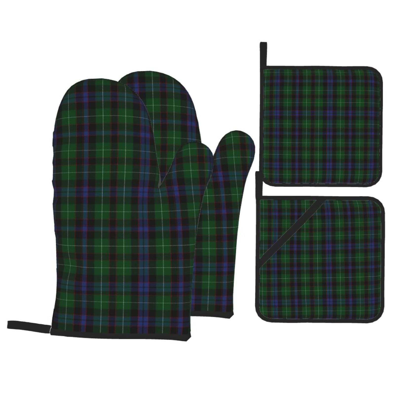 Tartan Heat Resistant Oven Mitts and Pot Holders Set of 4 Protection Utensil Pocket for Grilling Baking Cooking