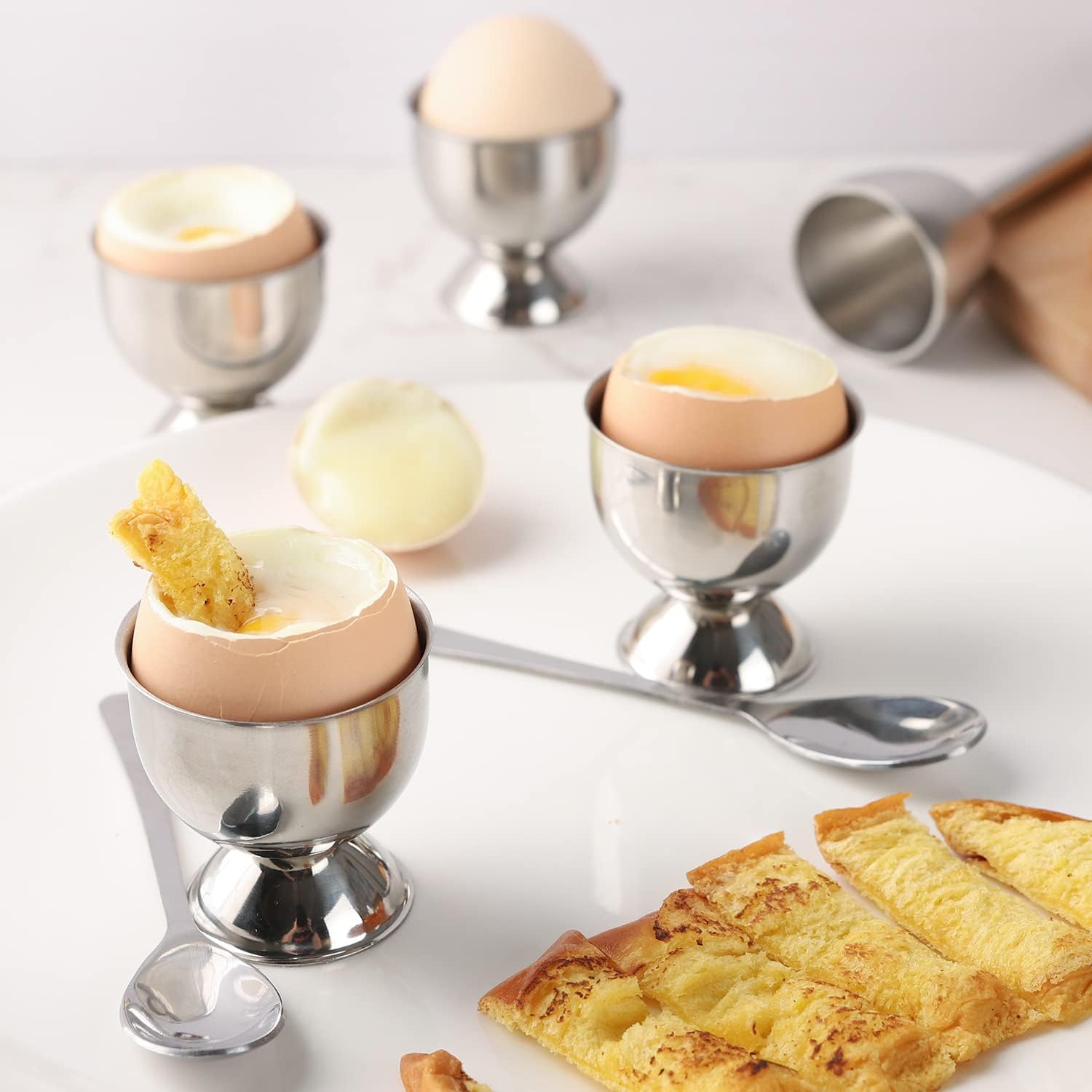 Egg Cracker Topper Set of 13 Egg Cups for Soft Boiled Eggs Tool Set Includes 1 Egg Topper Cracker 6 Egg Cups 6 Spoons (egg cup 13)